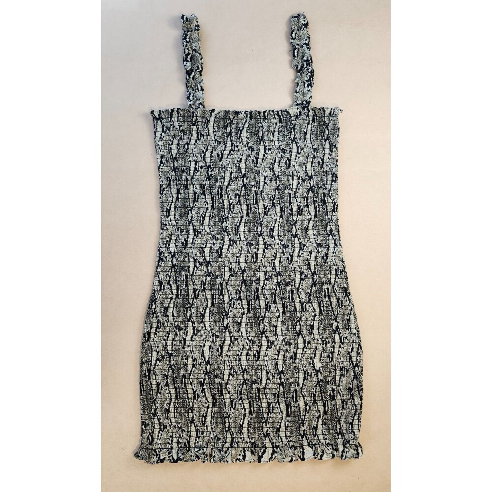 Wild Honey Snake Print Smocked Bodycon Mini Dress L Taupe Black Animal Print